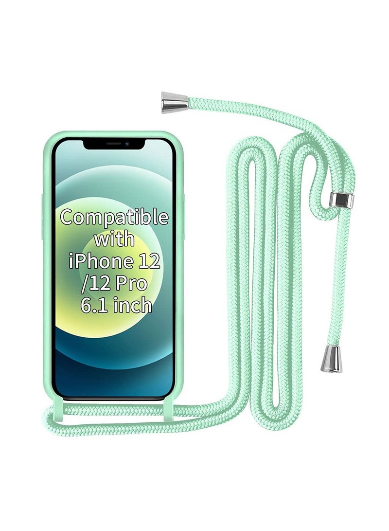 SYOSI 6.1 inch Crossbody Case Compatible with iPhone 12/12 Pro, Mint Green, Scratch Resistant and Bumps TPU Material Phone Mobile Cover Neck Cord Lanyard Strap - Image 1