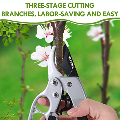 MEPEREZ Ultra Sharp Germany Steel Pruning Shears - Cuts 3X Easier, Ergonomic Design - Weak Hand Arthritis Snips, Effortlessly 1-Inch Cut Capacity Heavy Duty Garden Scissors, Sharp Garden Clippers - Image 2