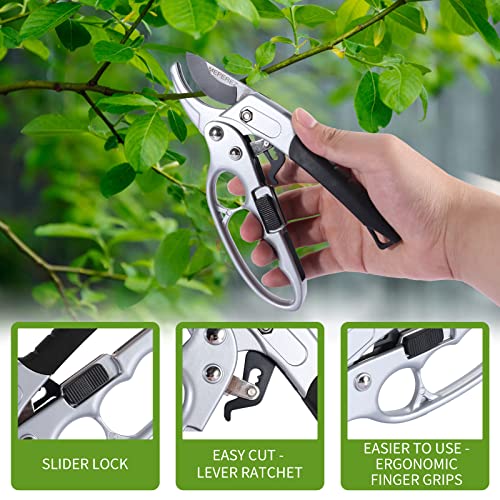 MEPEREZ Ultra Sharp Germany Steel Pruning Shears - Cuts 3X Easier, Ergonomic Design - Weak Hand Arthritis Snips, Effortlessly 1-Inch Cut Capacity Heavy Duty Garden Scissors, Sharp Garden Clippers - Image 4