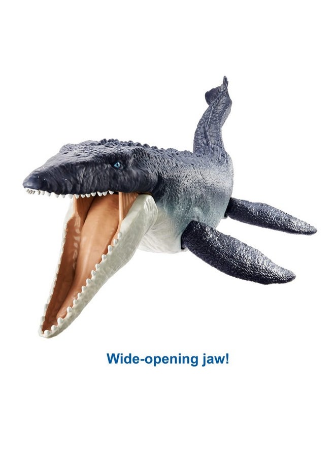 Mattel Games - Jurassic World Dominion Ocean Protector Mosasaurus Dinosaur Action Figure From 1 Pound Of Recycled Plastic Movable Joints Toy Gift With Physical And Digital Play - Image 1