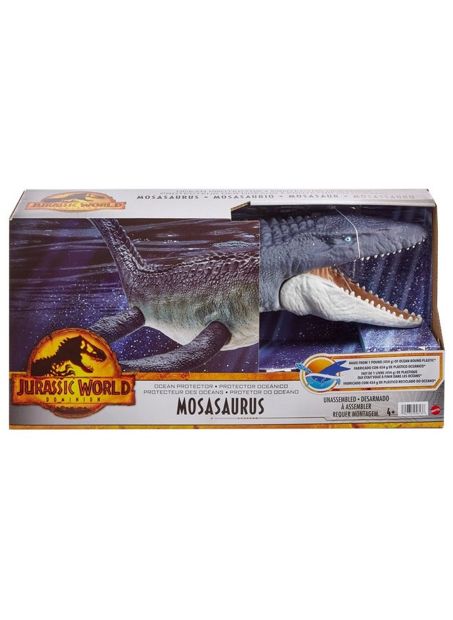 Mattel Games - Jurassic World Dominion Ocean Protector Mosasaurus Dinosaur Action Figure From 1 Pound Of Recycled Plastic Movable Joints Toy Gift With Physical And Digital Play - Image 1