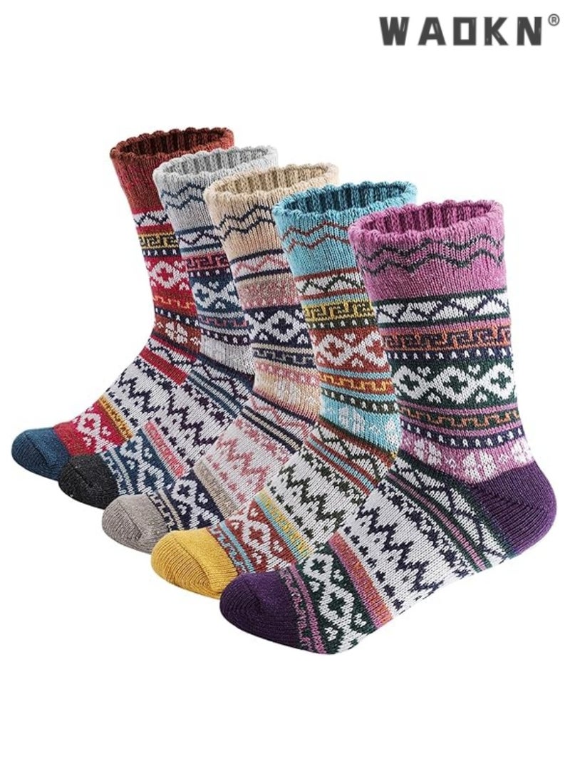 WAOKN Women's Wool Socks Special Pack, Vintage Winter Warm Wool Socks, Soft and Comfy Socks for Women, Thick Knitted Boot Socks for Women/Men, Same Style for Both (5 Pairs)  - Image 1