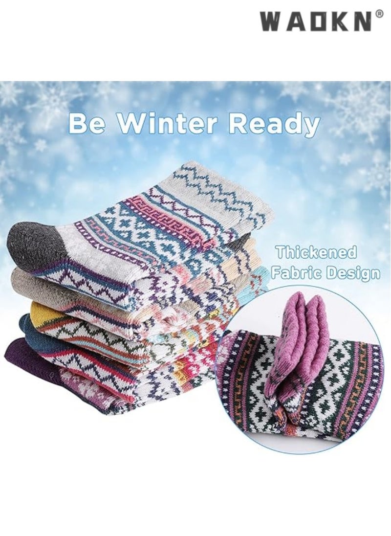 WAOKN Women's Wool Socks Special Pack, Vintage Winter Warm Wool Socks, Soft and Comfy Socks for Women, Thick Knitted Boot Socks for Women/Men, Same Style for Both (5 Pairs)  - Image 4