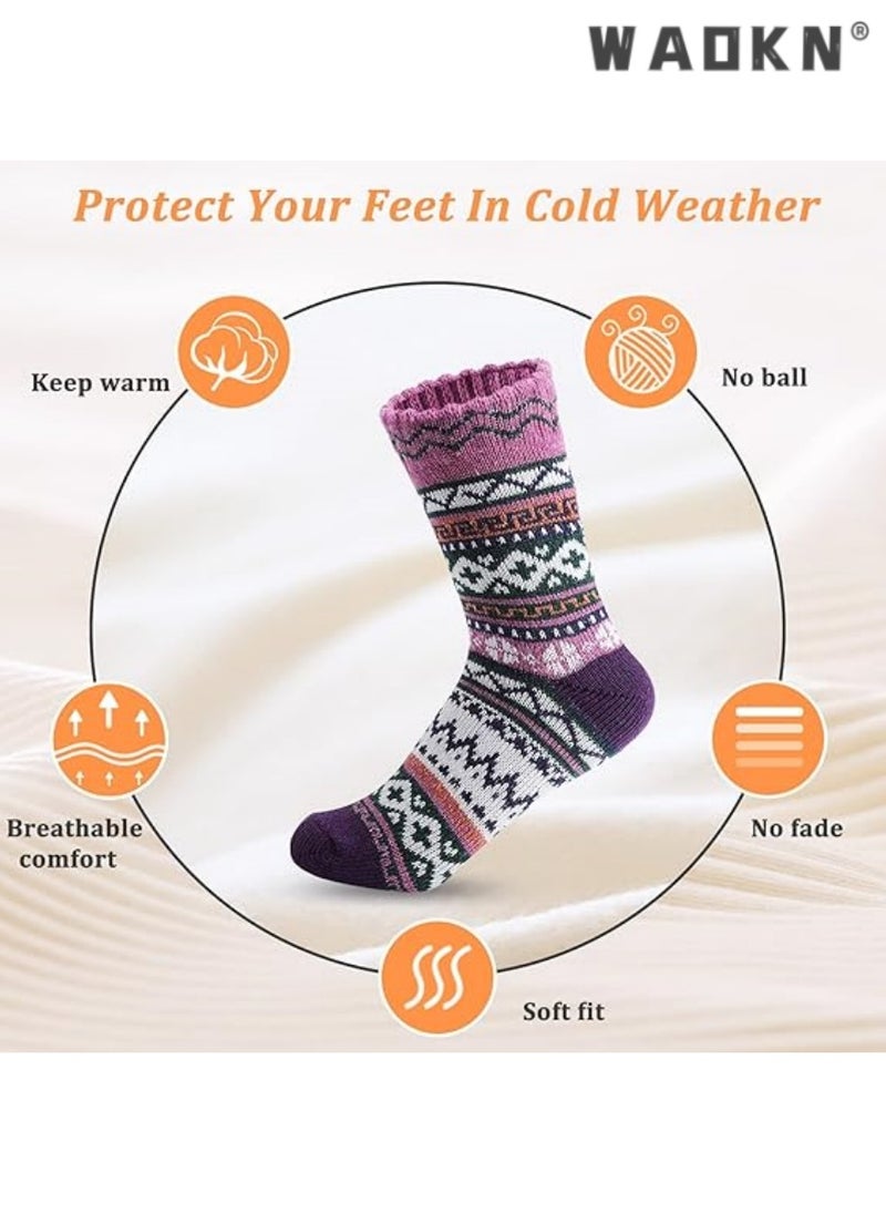WAOKN Women's Wool Socks Special Pack, Vintage Winter Warm Wool Socks, Soft and Comfy Socks for Women, Thick Knitted Boot Socks for Women/Men, Same Style for Both (5 Pairs)  - Image 2