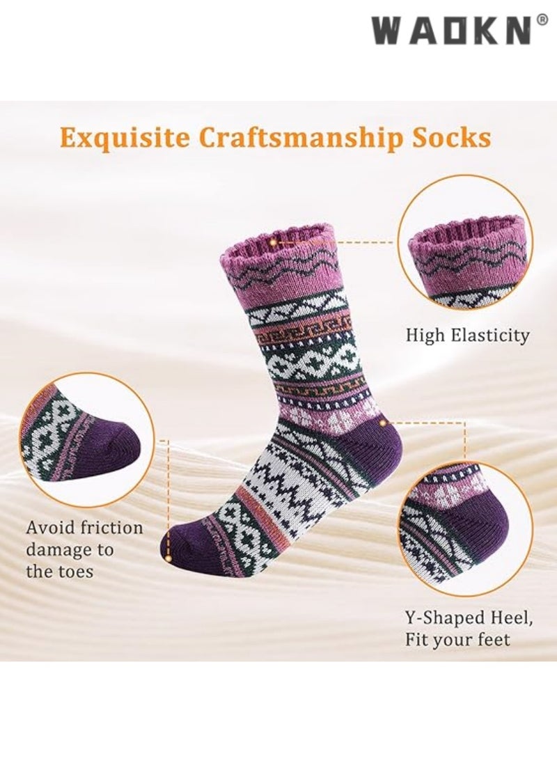 WAOKN Women's Wool Socks Special Pack, Vintage Winter Warm Wool Socks, Soft and Comfy Socks for Women, Thick Knitted Boot Socks for Women/Men, Same Style for Both (5 Pairs)  - Image 3
