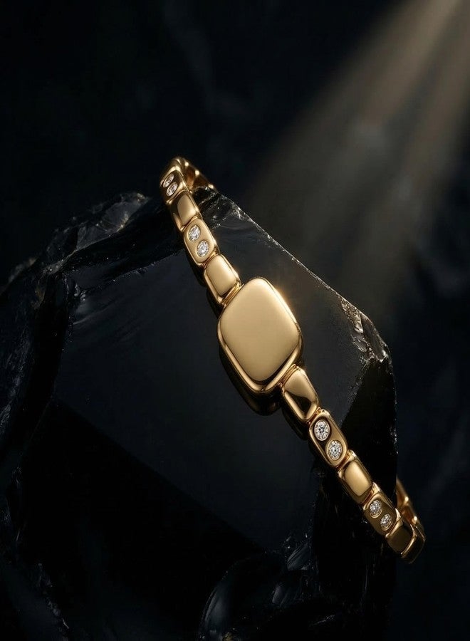 Dbell Gold Plated Stainless Steel Bracelet for Women & Girls | Anti Tarnish Premium Link Bracelet | Trendy Fashion Jewellery | Elegant Crystal Design - Image 3