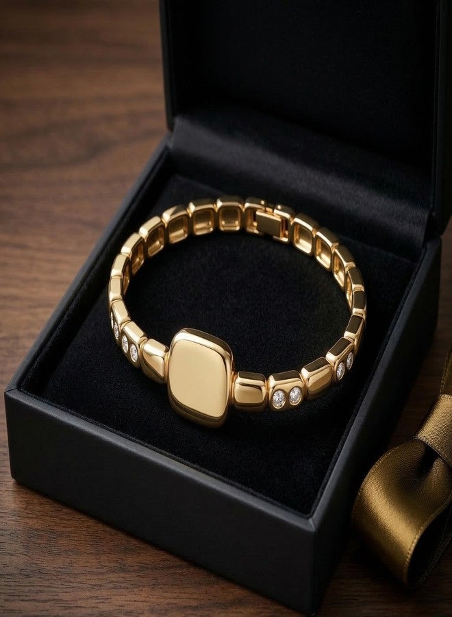 Dbell Gold Plated Stainless Steel Bracelet for Women & Girls | Anti Tarnish Premium Link Bracelet | Trendy Fashion Jewellery | Elegant Crystal Design - Image 5