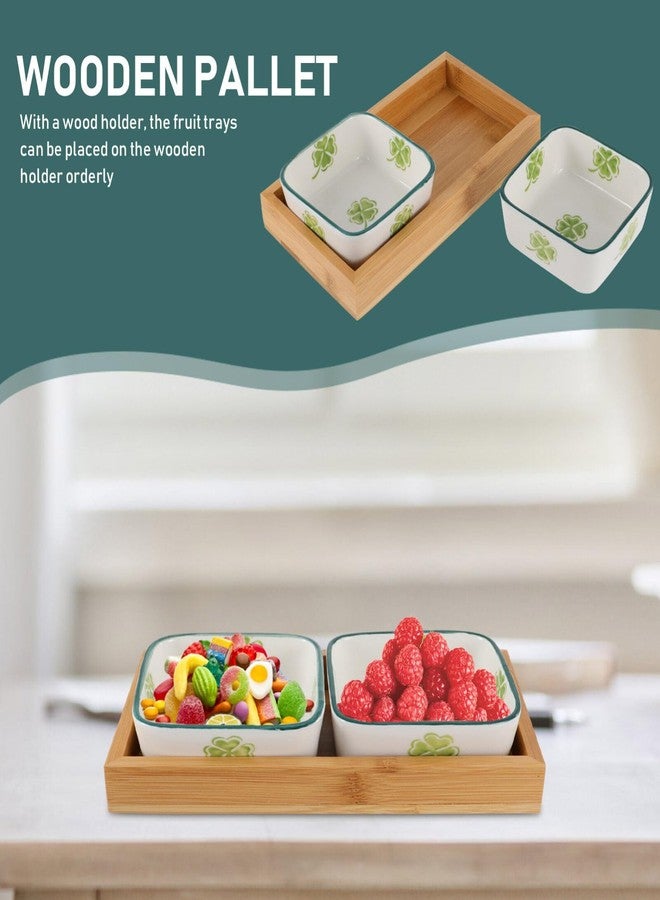 Yardwe Multi Compartment Ceramic Fruit Plate 7.7X4.2 Inch Shamrock Pattern Serving Tray for St Patricks Day Snacks Nuts Candy Server - Image 5