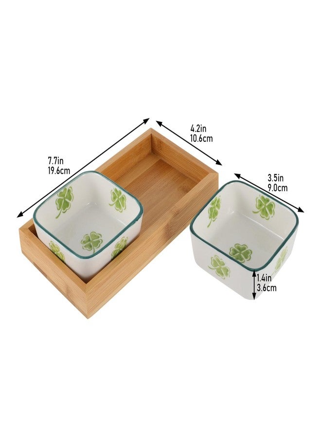 Yardwe Multi Compartment Ceramic Fruit Plate 7.7X4.2 Inch Shamrock Pattern Serving Tray for St Patricks Day Snacks Nuts Candy Server - Image 3