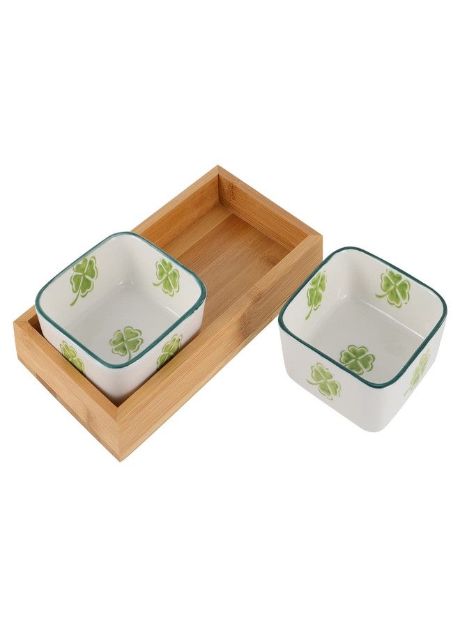 Yardwe Multi Compartment Ceramic Fruit Plate 7.7X4.2 Inch Shamrock Pattern Serving Tray for St Patricks Day Snacks Nuts Candy Server - Image 1