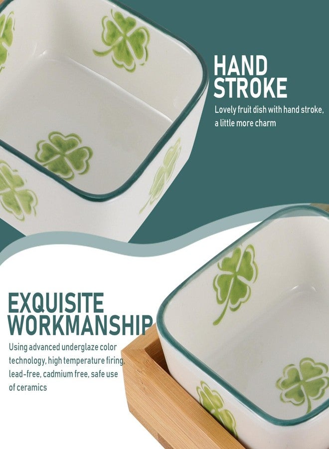 Yardwe Multi Compartment Ceramic Fruit Plate 7.7X4.2 Inch Shamrock Pattern Serving Tray for St Patricks Day Snacks Nuts Candy Server - Image 4