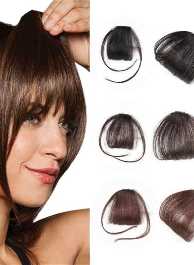 Glamza Clip In Fringe 'Big Bang' Clip in Bangs Front Hairpiece Topper for Women Available in Black, Dark Brown or Light Brown With or Without Sideburns (Black (Without Sideburns)) - Image 2
