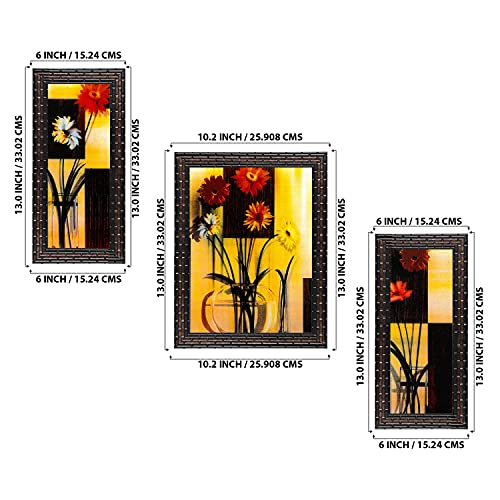 Indianara Synthetic wood FLORAL PAINTINGS (6 X 13, 10.2 X 13, 6 X 13 INCH, Golden Brown) - Image 2