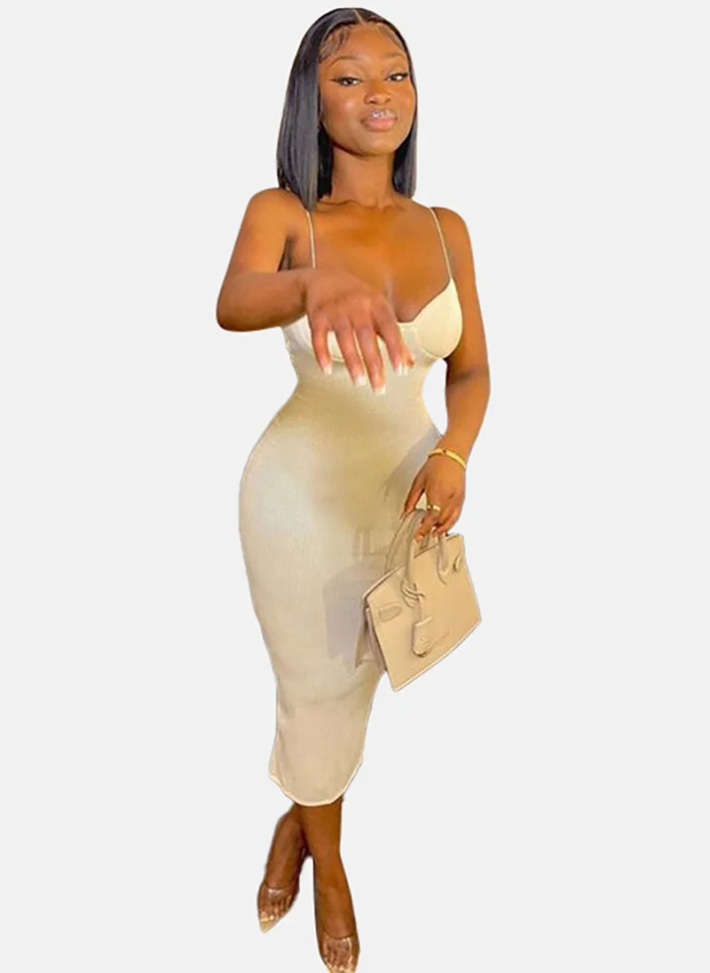 يونيكي Women Shoulder Straps Bodycon Midi Dress