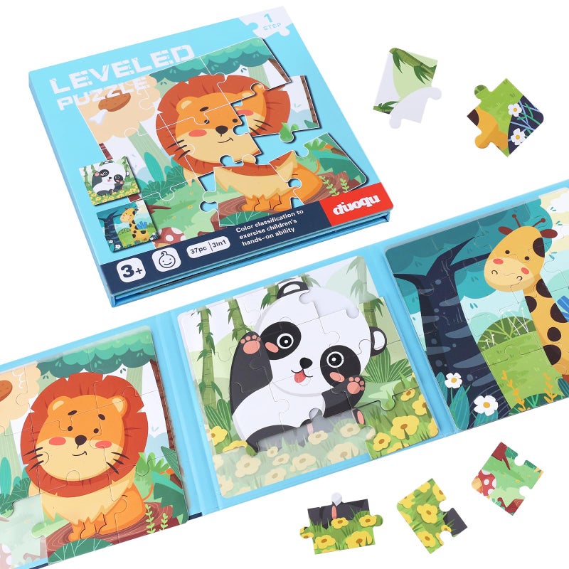 BBtinker Magnetic Puzzles for Kids Ages 3-5, 3 in 1 Animals Toddlers Magnet Jigsaw Puzzle Book, Kids Travel Road Trip Puzzle Toys for Boys and Girls Ages 4-8 (Animal(9-12-16)) - Image 1