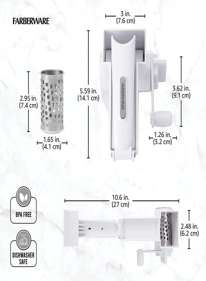 Farberware Professional Rotary Grater with Fine Etched Stainless Steel Drum, 4.33x5.51x3.54 Inch, White - Image 3