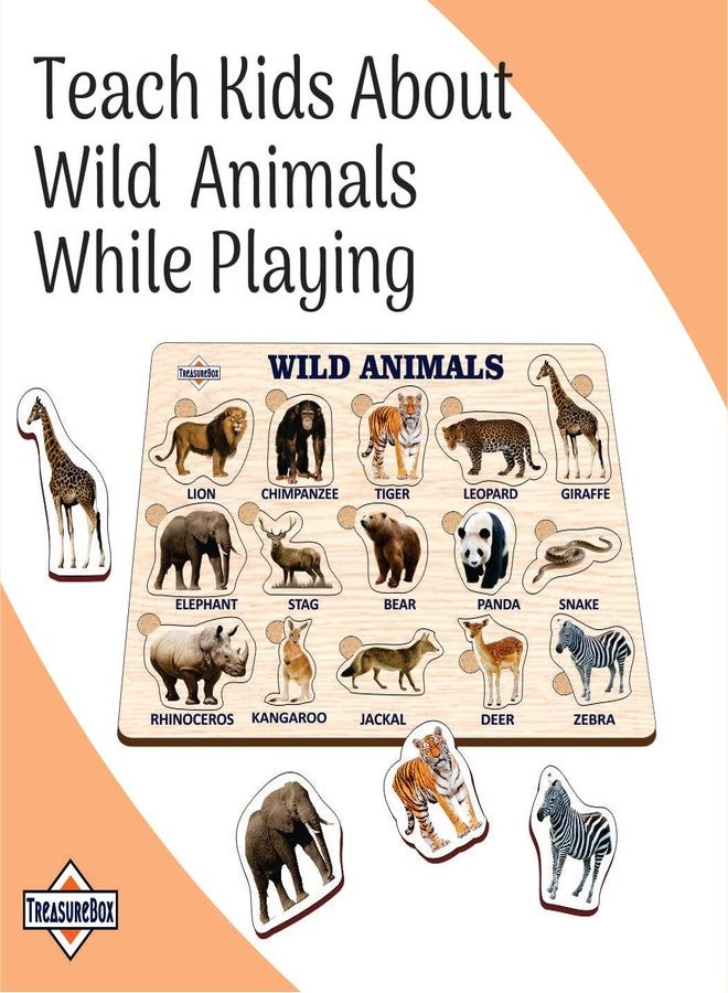 TreasureBox Wooden Puzzle Educational Board Learning Toy Tray for Kids, Size 22x30 cm (Wild Animals) - Image 3
