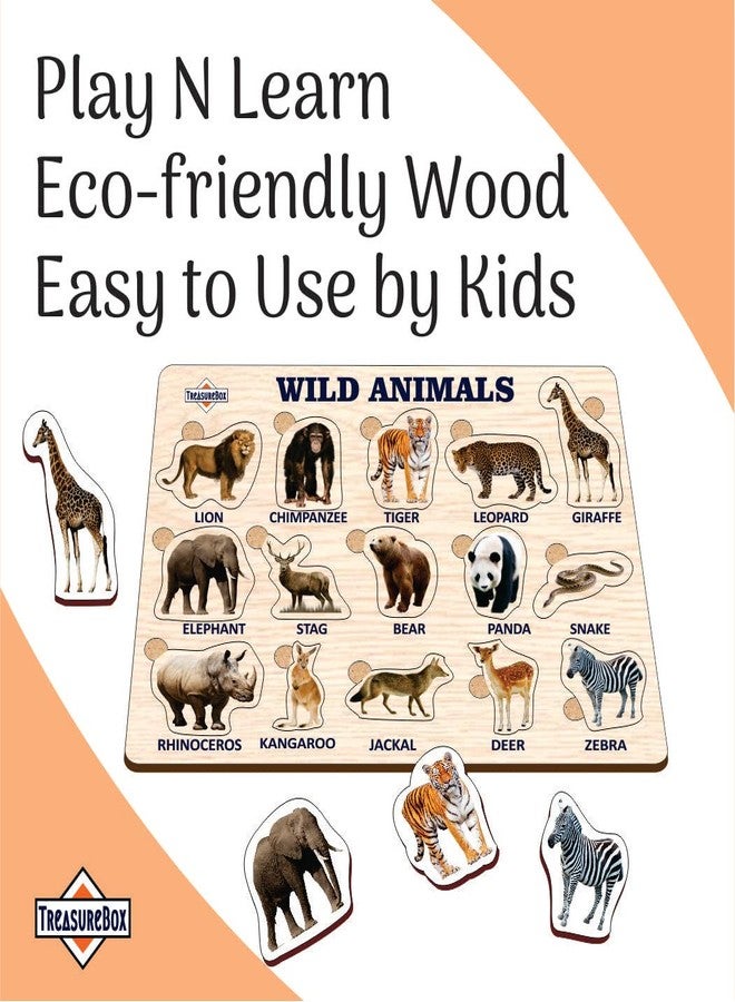 TreasureBox Wooden Puzzle Educational Board Learning Toy Tray for Kids, Size 22x30 cm (Wild Animals) - Image 4