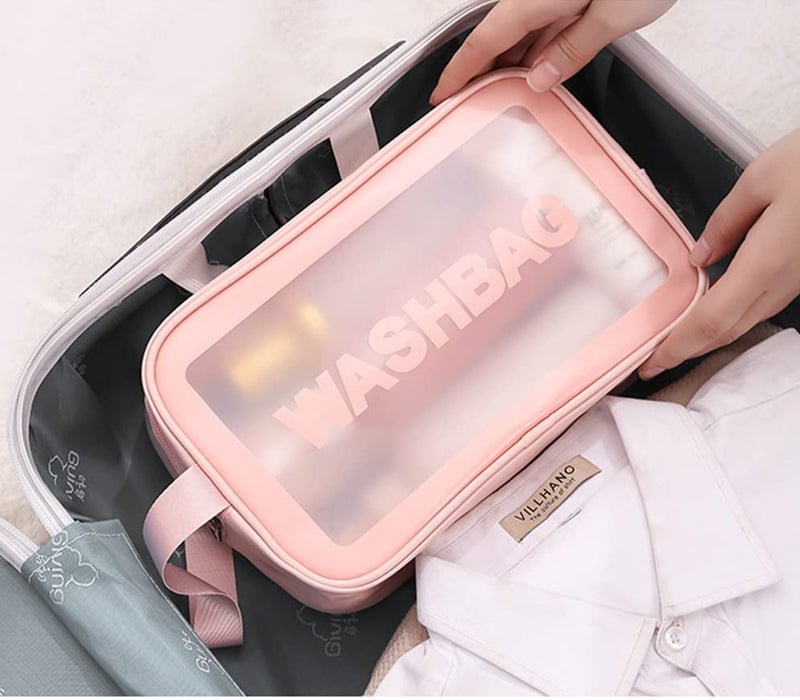Ameedarshan Clear Travel 16 Cms Toiletries Bag Waterproof Cosmetic Makeup Wash Bags PVC Portable Organiser Case Carry Pouch for Women Business Bathroom,Pink(Medium) - Image 5