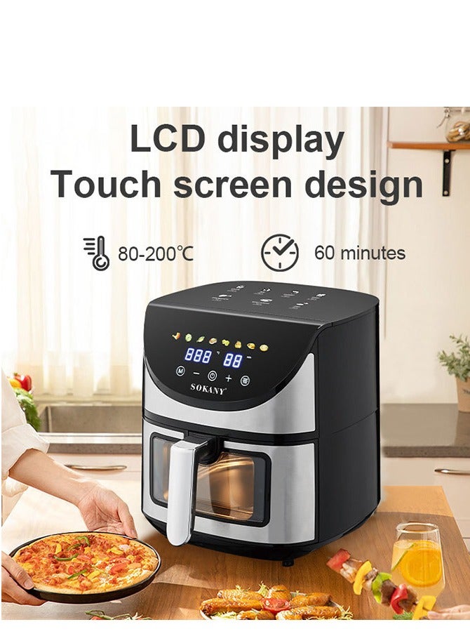 سوكاني مقلاة هوائية، سلة كبيرة سعة 7 لترات مع نافذة عرض للطهي، 8 وظائف طهي، تحكم قابل للتعديل في درجة الحرارة ومؤقت لمدة 60 دقيقة، تقنية الهواء السريع، سلة غير لاصقة وآمنة للغسل في غسالة الأطباق، حماية من الحرارة الزائدة، 1700 واط، فضي/أسود، SK-10031 - Image 3