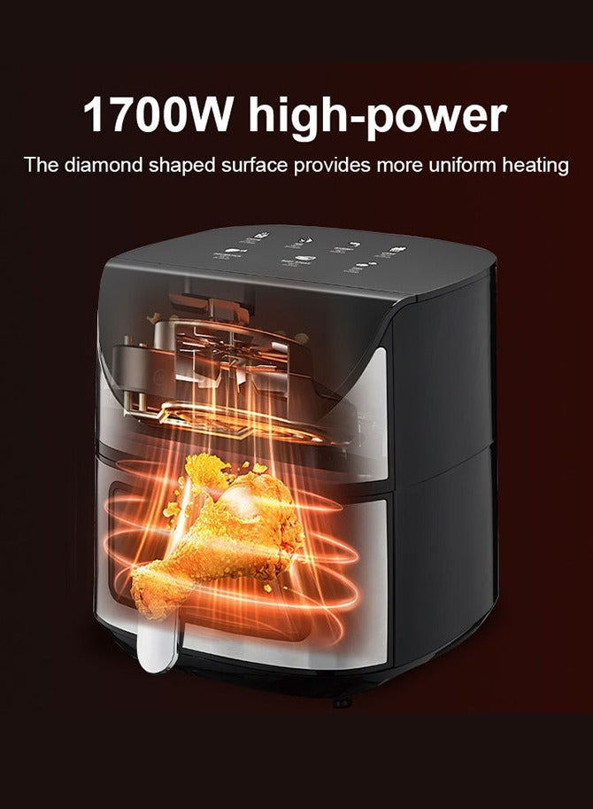 سوكاني مقلاة هوائية، سلة كبيرة سعة 7 لترات مع نافذة عرض للطهي، 8 وظائف طهي، تحكم قابل للتعديل في درجة الحرارة ومؤقت لمدة 60 دقيقة، تقنية الهواء السريع، سلة غير لاصقة وآمنة للغسل في غسالة الأطباق، حماية من الحرارة الزائدة، 1700 واط، فضي/أسود، SK-10031 - Image 5