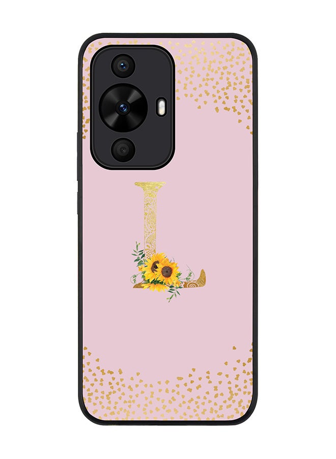 Stylizedd Rugged Black edge case for Huawei nova 12s / Huawei nova 11/ Huawei nova 12 Lite 4G,Custom Monogram Initial Letter Floral Pattern Alphabet - L (Pink) - Image 1