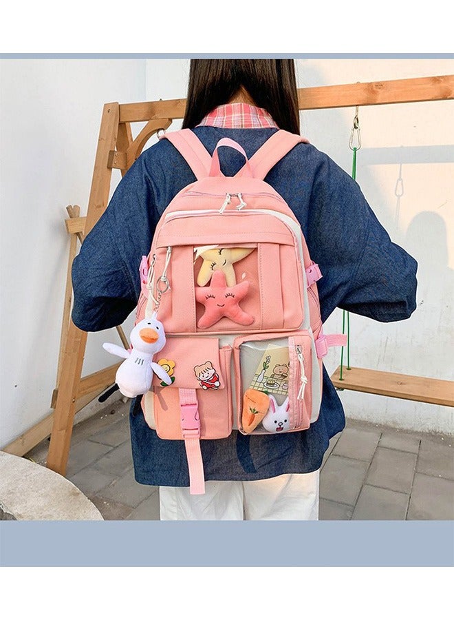 5-Piece Set of Backpack，Student backpack, Women's New Oxford Cloth Backpack，Fashionable and Casual Backpack, School backpack Cute Canvas Backpack Set, Teenage Popular Backpack gift pendant, Campus B  - Image 3