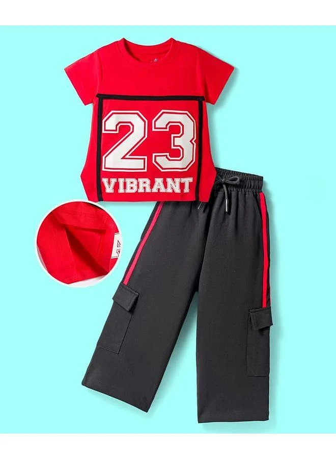 Ollington St. OLLINGTON ST. Cotton Knit Half Sleeves Top & Printed Pant Set - Red & Black