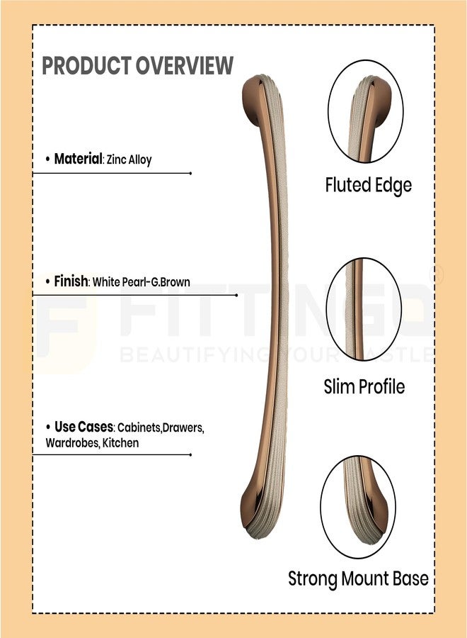 FITTINGO 1343 Heavy Duty Cabinet Handle 288mm Hole-to-Hole Zinc Cabinet Handle for Drawer, 12 Inch Handle for Kitchen, Pulls for Wardrobe, Handle for Mandir, White Pearl With G Brown Finish- Pack of 2 - Image 5