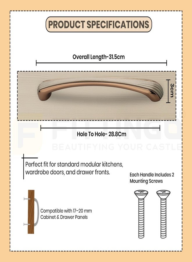 FITTINGO 1343 Heavy Duty Cabinet Handle 288mm Hole-to-Hole Zinc Cabinet Handle for Drawer, 12 Inch Handle for Kitchen, Pulls for Wardrobe, Handle for Mandir, White Pearl With G Brown Finish- Pack of 2 - Image 2