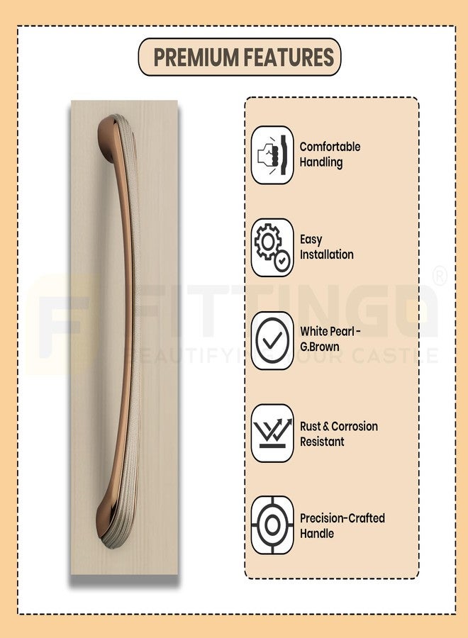 FITTINGO 1343 Heavy Duty Cabinet Handle 288mm Hole-to-Hole Zinc Cabinet Handle for Drawer, 12 Inch Handle for Kitchen, Pulls for Wardrobe, Handle for Mandir, White Pearl With G Brown Finish- Pack of 2 - Image 3