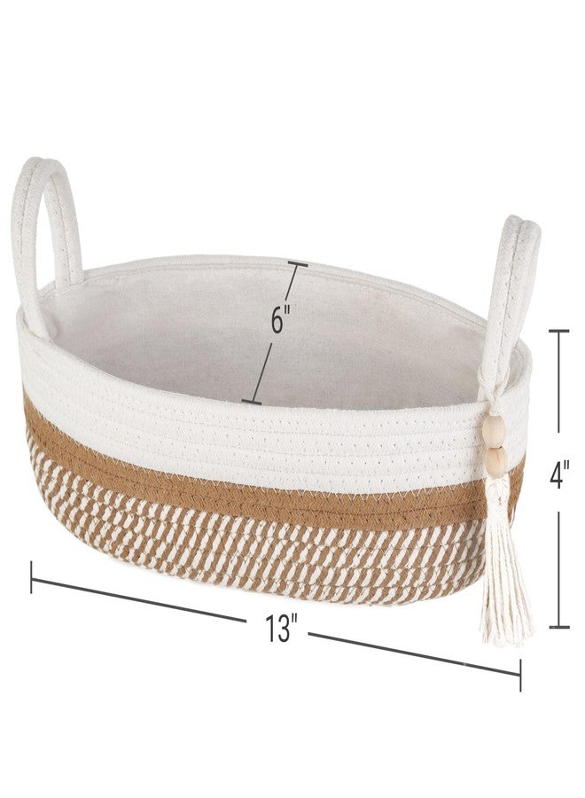 Mkono Small Storage Basket for Toilet Tank Top Boho Bathroom Decor Woven Rope Toilet Paper Tray Organizer for Shelf Bedroom Living Room, White and Brown, 13" L x 6" W - Image 5