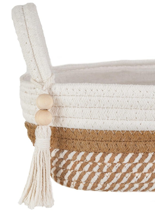 Mkono Small Storage Basket for Toilet Tank Top Boho Bathroom Decor Woven Rope Toilet Paper Tray Organizer for Shelf Bedroom Living Room, White and Brown, 13" L x 6" W - Image 4