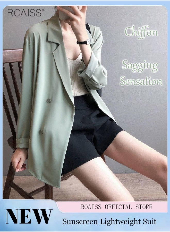 roaiss - Women's Summer Lightweight Draped Blazer Smooth And Cool Material With Classic Lapel Design Button Open And Close Sunscreen Jacket - Image 1