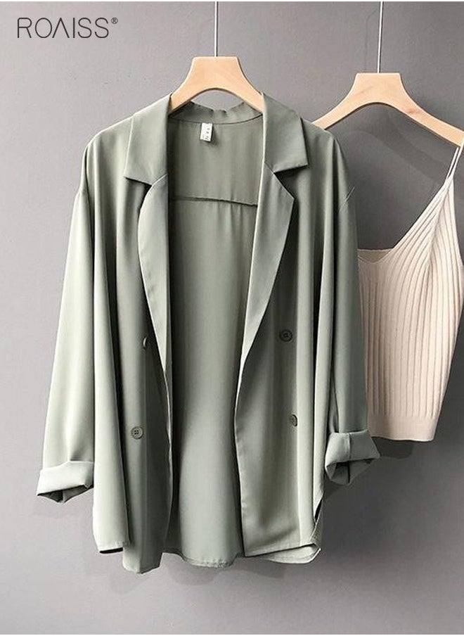 roaiss - Women's Summer Lightweight Draped Blazer Smooth And Cool Material With Classic Lapel Design Button Open And Close Sunscreen Jacket - Image 1