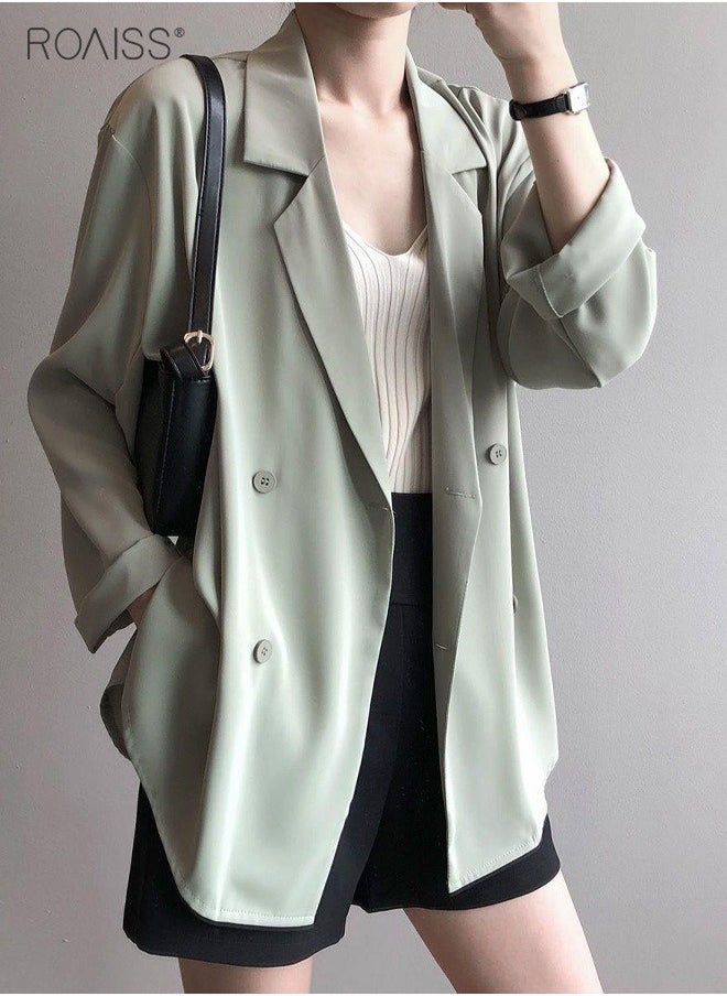 roaiss - Women's Summer Lightweight Draped Blazer Smooth And Cool Material With Classic Lapel Design Button Open And Close Sunscreen Jacket - Image 1