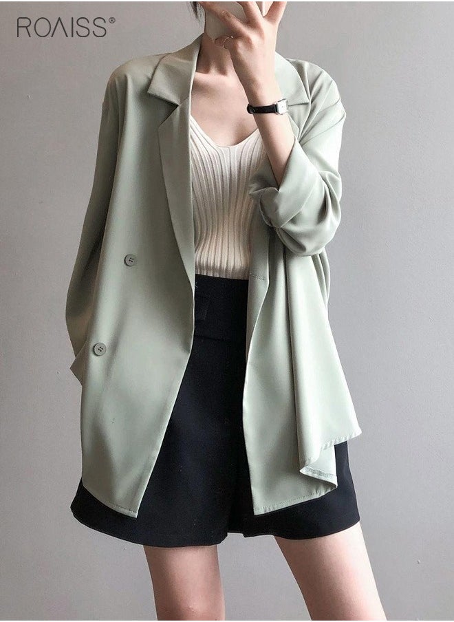 roaiss - Women's Summer Lightweight Draped Blazer Smooth And Cool Material With Classic Lapel Design Button Open And Close Sunscreen Jacket - Image 1