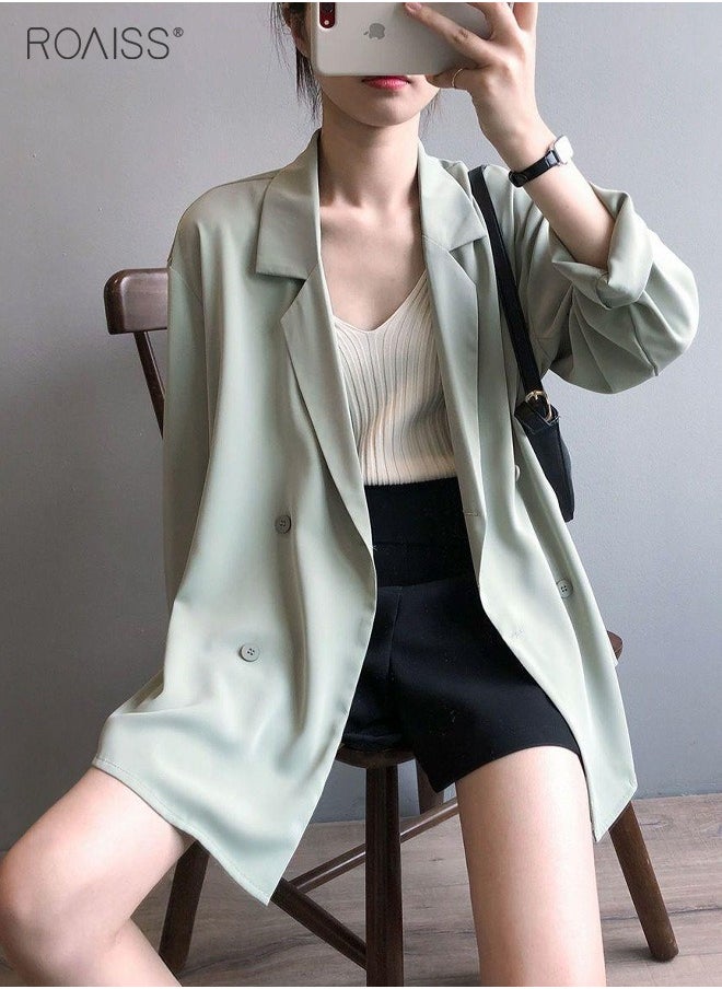 roaiss - Women's Summer Lightweight Draped Blazer Smooth And Cool Material With Classic Lapel Design Button Open And Close Sunscreen Jacket - Image 1