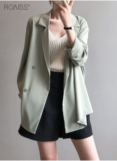 roaiss Women's Summer Lightweight Draped Blazer Smooth And Cool Material With Classic Lapel Design Button Open And Close Sunscreen Jacket  - Image 3