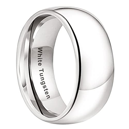 TUTISS 10mm White Tungsten Rings for Men Women Engagement Wedding Bands Domed Polished Comfort Fit Size 9 - Image 1