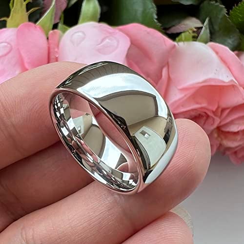 TUTISS 10mm White Tungsten Rings for Men Women Engagement Wedding Bands Domed Polished Comfort Fit Size 9 - Image 2
