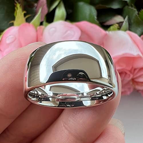 TUTISS 10mm White Tungsten Rings for Men Women Engagement Wedding Bands Domed Polished Comfort Fit Size 9 - Image 3
