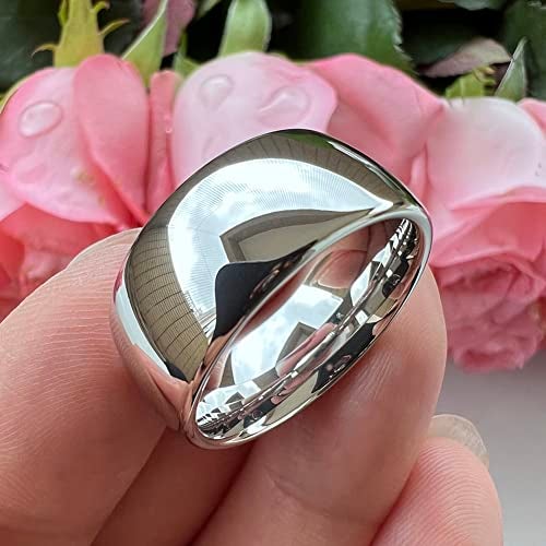 TUTISS 10mm White Tungsten Rings for Men Women Engagement Wedding Bands Domed Polished Comfort Fit Size 9 - Image 4