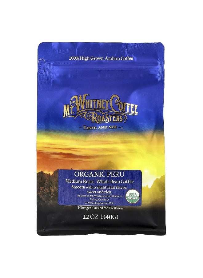 MT. WHITNEY COFFEE ROASTERS Mt. Whitney Coffee Roasters, Organic Peru, Whole Bean Coffee, Medium Roast, 12 oz (340 g)  - Image 1