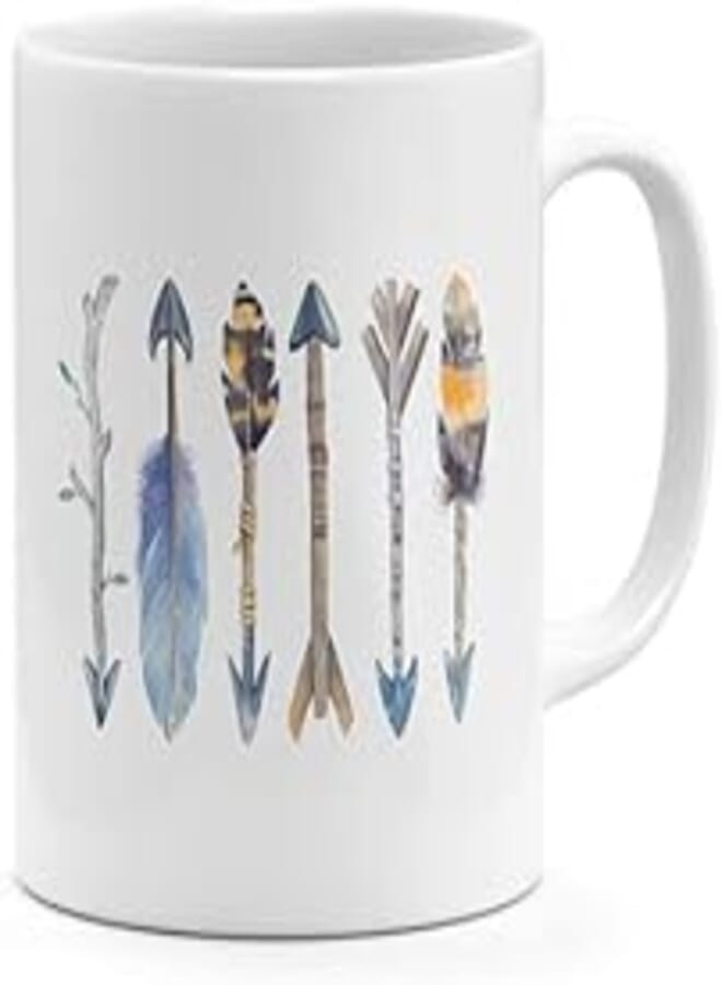 RYN PRINTED DESIGN Native Indian Style Feather Arrows - Coffee Mug White 11ounce