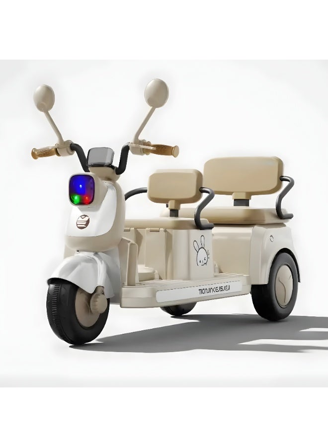 Corgi Kids Electric Motorcycle Ride-On Toy with Music & Lights, 2-Seater, 3-Wheel Design, Rechargeable Battery | For Boys & Girls Ages 2-8 | Beige - Image 1