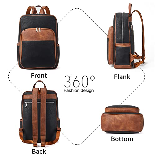 Telena Leather Laptop Backpack for Women Business Casual College Bags Black-Brown - Image 4