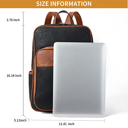 Telena Leather Laptop Backpack for Women Business Casual College Bags Black-Brown - Image 3