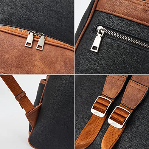 Telena Leather Laptop Backpack for Women Business Casual College Bags Black-Brown - Image 5