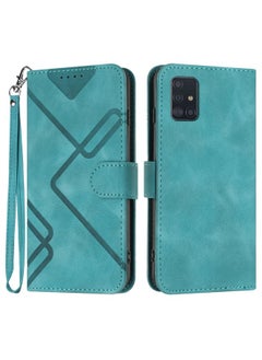 Case Cover For Samsung Galaxy A71 4G Line Pattern Skin Feel Leather Phone Case Light Blue